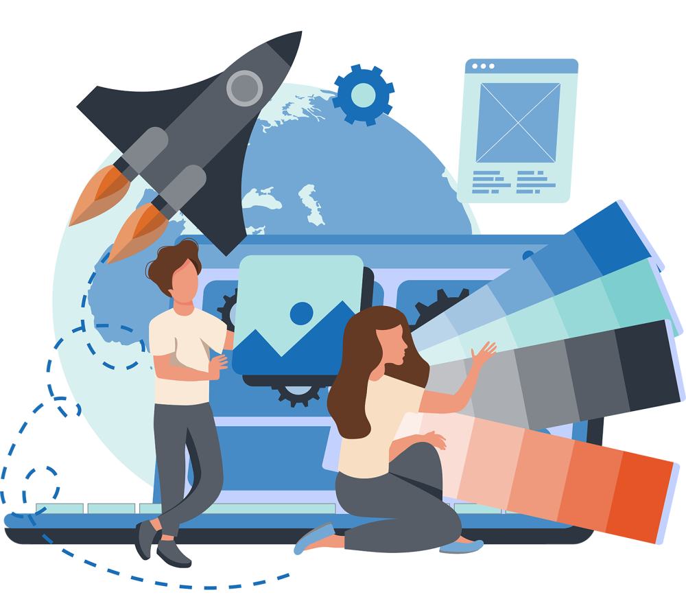 Rocket ship and color pallet graphic